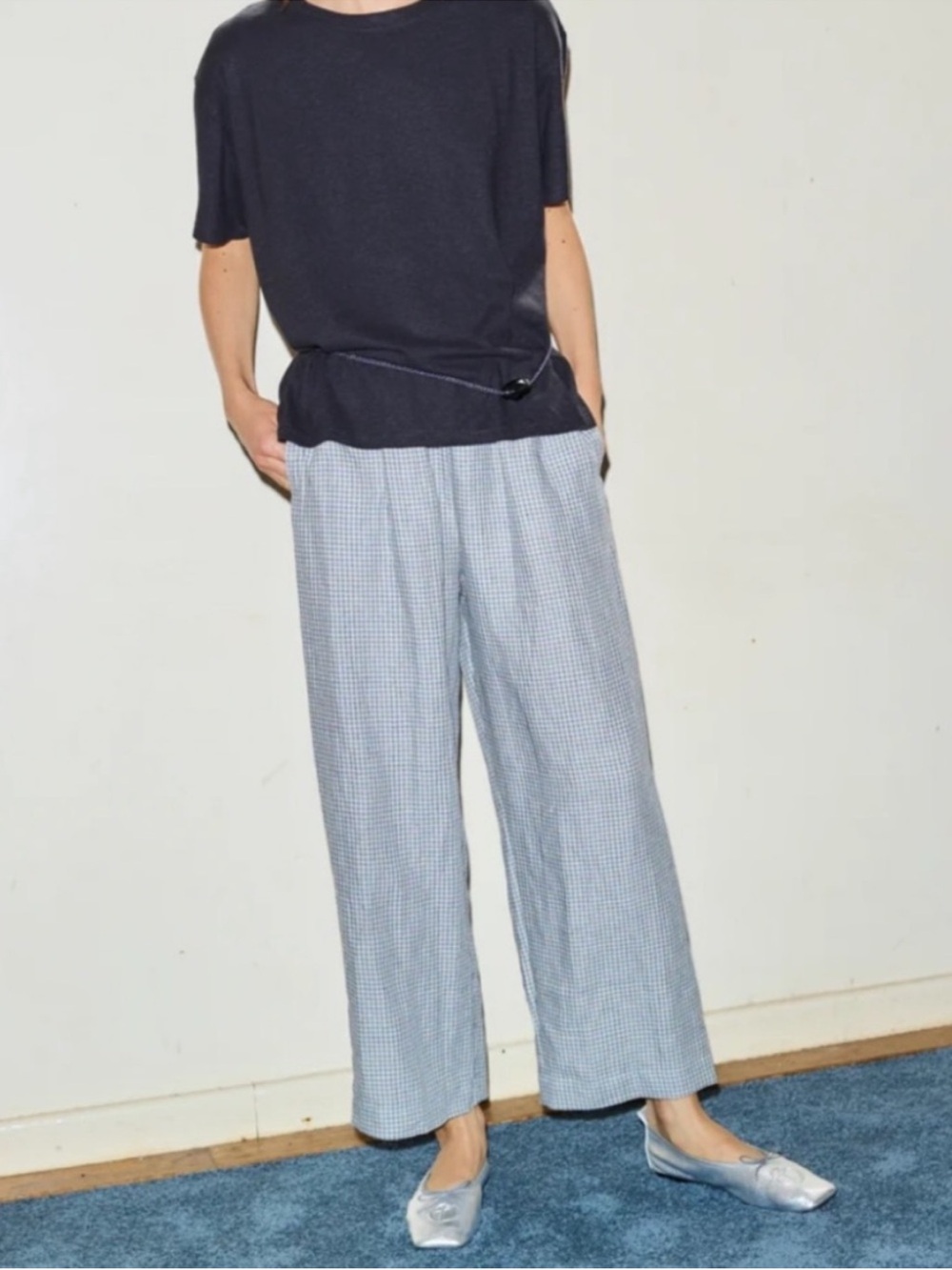 Deiji Studios Linen Ease Trouser in Field Check Large - Picture 2 of 15